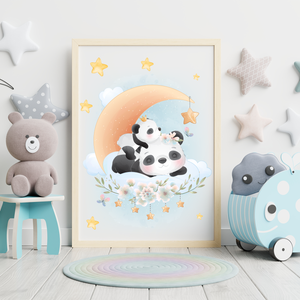 3er Set Poster für Kinderzimmer Bilder Babyzimmer Babyparty Kinderposter Panda Blau