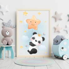 Laden Sie das Bild in den Galerie-Viewer, 3er Set Poster für Kinderzimmer Bilder Babyzimmer Babyparty Kinderposter Panda Blau
