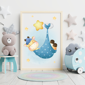 3er Set Poster für Kinderzimmer Bilder Babyzimmer Babyparty Kinderposter Giraffe Blau