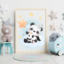 Laden Sie das Bild in den Galerie-Viewer, 3er Set Poster für Kinderzimmer Bilder Babyzimmer Babyparty Kinderposter Panda Blau
