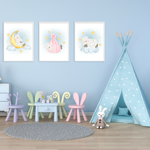 3er Set Poster Schaf Bilder für Kinderzimmer Babyzimmer Deko Kinderposter Babyparty