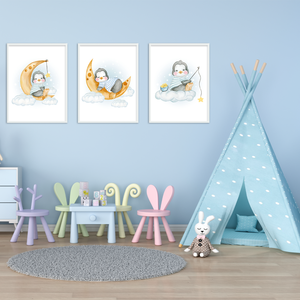 3er Set Poster Pinguin Bilder für Kinderzimmer Babyzimmer Deko Kinderposter Babyparty