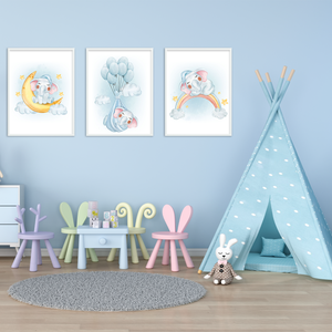 3er Set Poster Elefant Bilder für Kinderzimmer Babyzimmer Deko Kinderposter Babyparty