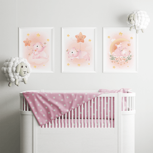 3er Set Poster für Kinderzimmer Bilder Babyzimmer Babyparty Kinderposter Schweinchen