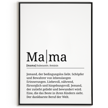 Laden Sie das Bild in den Galerie-Viewer, Mama Poster Definition - Muttertag Geschenk Wandbild Wohnzimmer Wanddeko
