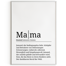Laden Sie das Bild in den Galerie-Viewer, Mama Poster Definition - Muttertag Geschenk Wandbild Wohnzimmer Wanddeko
