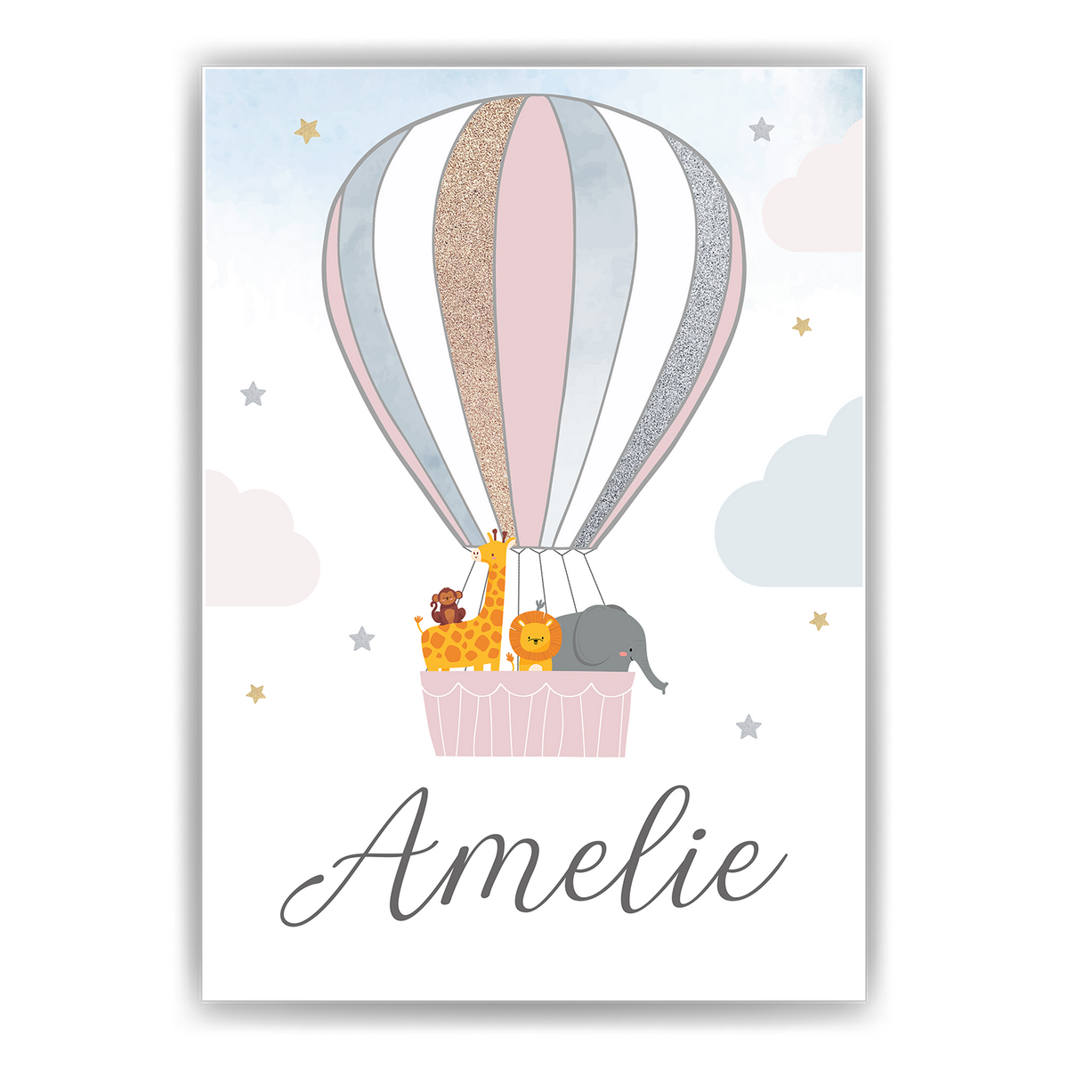 Kinderposter personalisiert mit Namen | Kinderzimmer Regenbogen Safari Tiere