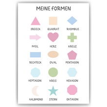 Laden Sie das Bild in den Galerie-Viewer, Kinderposter Geometrie Formen Lernposter Kinderzimmer Wandbild Einschulung Kindergarten Grundschule Lernhilfe für Kinder
