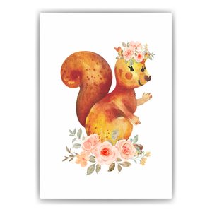 Eichhörnchen Blumen Bild DIN A4 Deko Babyzimmer Wandbild Tigerlino® Kinderzimmer –