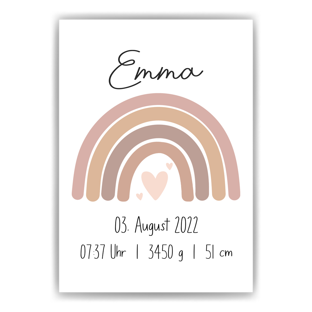 Rosa Regenbogen Geburtsposter Personalisiert Name Uhrzeit Größe Gewicht | Kinderzimmer Babygeschenk  | Geburt Baby Poster