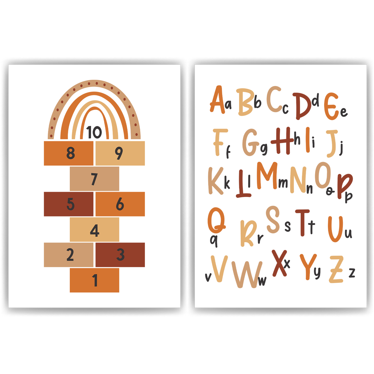 ABC Kinderposter Alphabet 2er Set Lernposter Buchstaben & Zahlen | Kinderzimmer Wandbilder Einschulung Kindergarten Grundschule Lernhilfe für Kinder