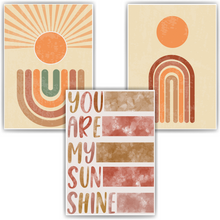 Laden Sie das Bild in den Galerie-Viewer, You are my Sunshine Boho Sonne Regenbogen Bilder 3er Set DIN A4 Kinderzimmer Wandbilder Babyzimmer Poster Dekoration
