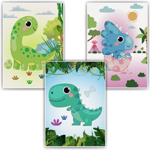 Dinosaurier Bilder 3er Set DIN A4 Kinderzimmer Dino Wandbilder Babyzimmer Poster Dekoration