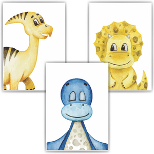 Dinosaurier 3er Set Kinderzimmer Bilder Dino DIN A4 Wandbilder Deko Babyzimmer Poster