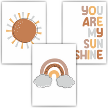 Laden Sie das Bild in den Galerie-Viewer, You are my Sunshine - Sonne Boho Regenbogen 3er Set Kinderzimmer Bilder DIN A4 Wandbilder Deko Babyzimmer Poster
