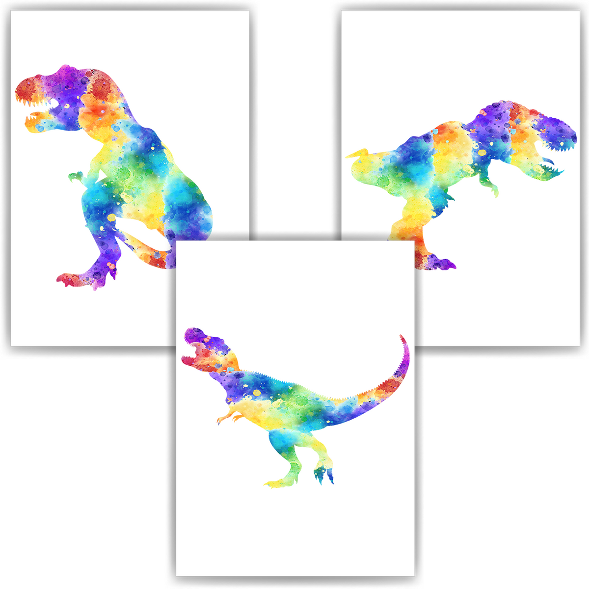 Dinosaurier Trex 3er Set Bilder Dino Kinderzimmer Deko DIN A4 Poster Babyzimmer Wandbilder
