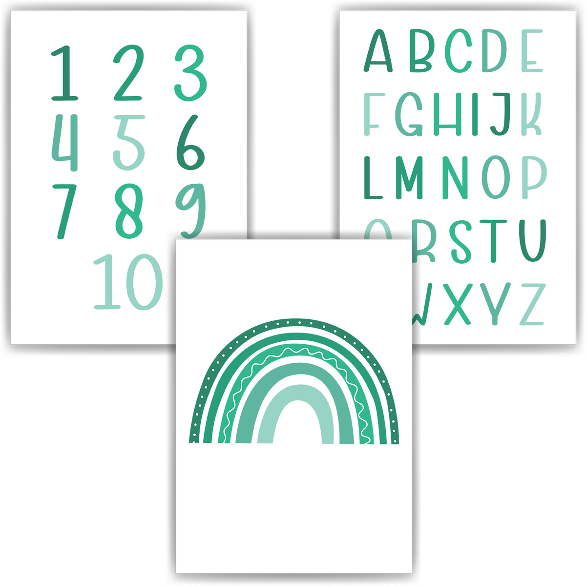 Alphabet & Zahlen Kinderposter 3er Set Lernposter ABC | Kinderzimmer Wandbilder Einschulung Kindergarten Grundschule Lernhilfe für Kinder