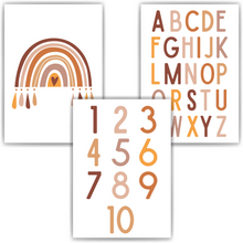 Laden Sie das Bild in den Galerie-Viewer, ABC Zahlen Kinderposter 3er Set Alphabet Lernposter Buchstaben &amp; Zahlen | Kinderzimmer Wandbilder Lernhilfe
