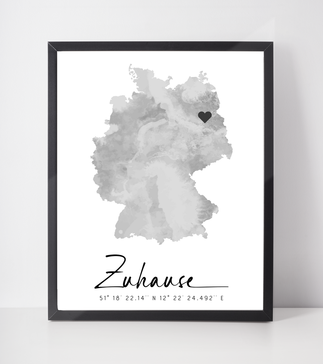 Koordinaten Poster Personalisiert Deutschland | Einzugsgeschenk Eigentümer Wohnung Bauherr Einzug Geschenke