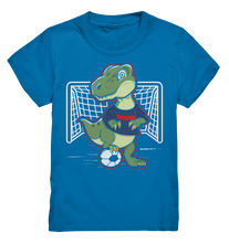 Laden Sie das Bild in den Galerie-Viewer, Fußballspieler Dino Fußballer Dinosaurier Fußball T-Shirt Kinder
