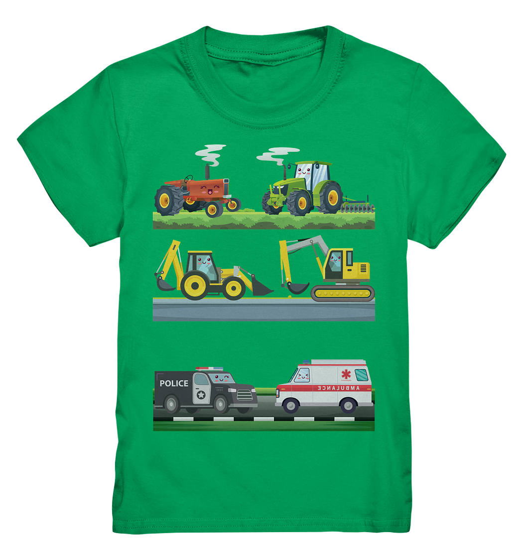 Traktor Bagger Polizei Krankenwagen T-Shirt Kinder