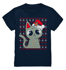 Katze Weihnachtsoutfit Kätzchen Lichterkette Weihnachten Kinder T-Shirt