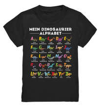 Laden Sie das Bild in den Galerie-Viewer, Schulkind Dino ABC Kinder Dinosaurier Alphabet T-Shirt
