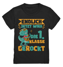 Laden Sie das Bild in den Galerie-Viewer, Schulanfang T-Shirt Dino Einschulung Junge Mädchen Schulkind Outfit Dinosaurier
