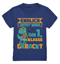 Laden Sie das Bild in den Galerie-Viewer, Schulanfang T-Shirt Dino Einschulung Junge Mädchen Schulkind Outfit Dinosaurier
