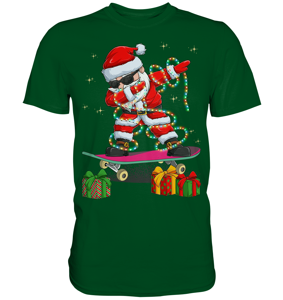 Dabbing Santa Skatboard Weihnachtsmann Lichterkette T-Shirt
