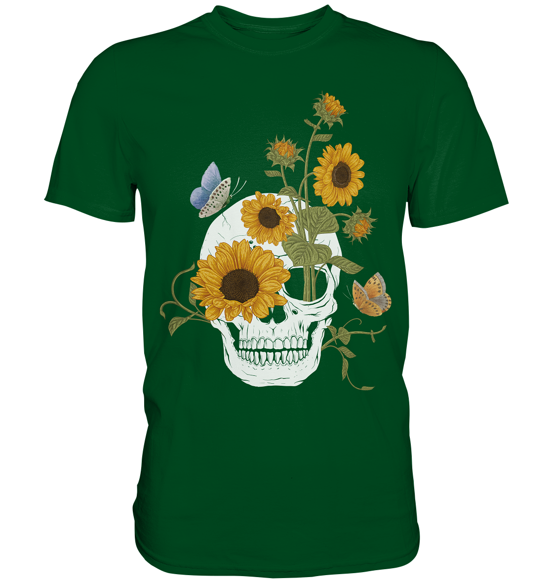 Totenkopf Sonnenblumen Shirt Gärtner Schmetterling Garten Motiv