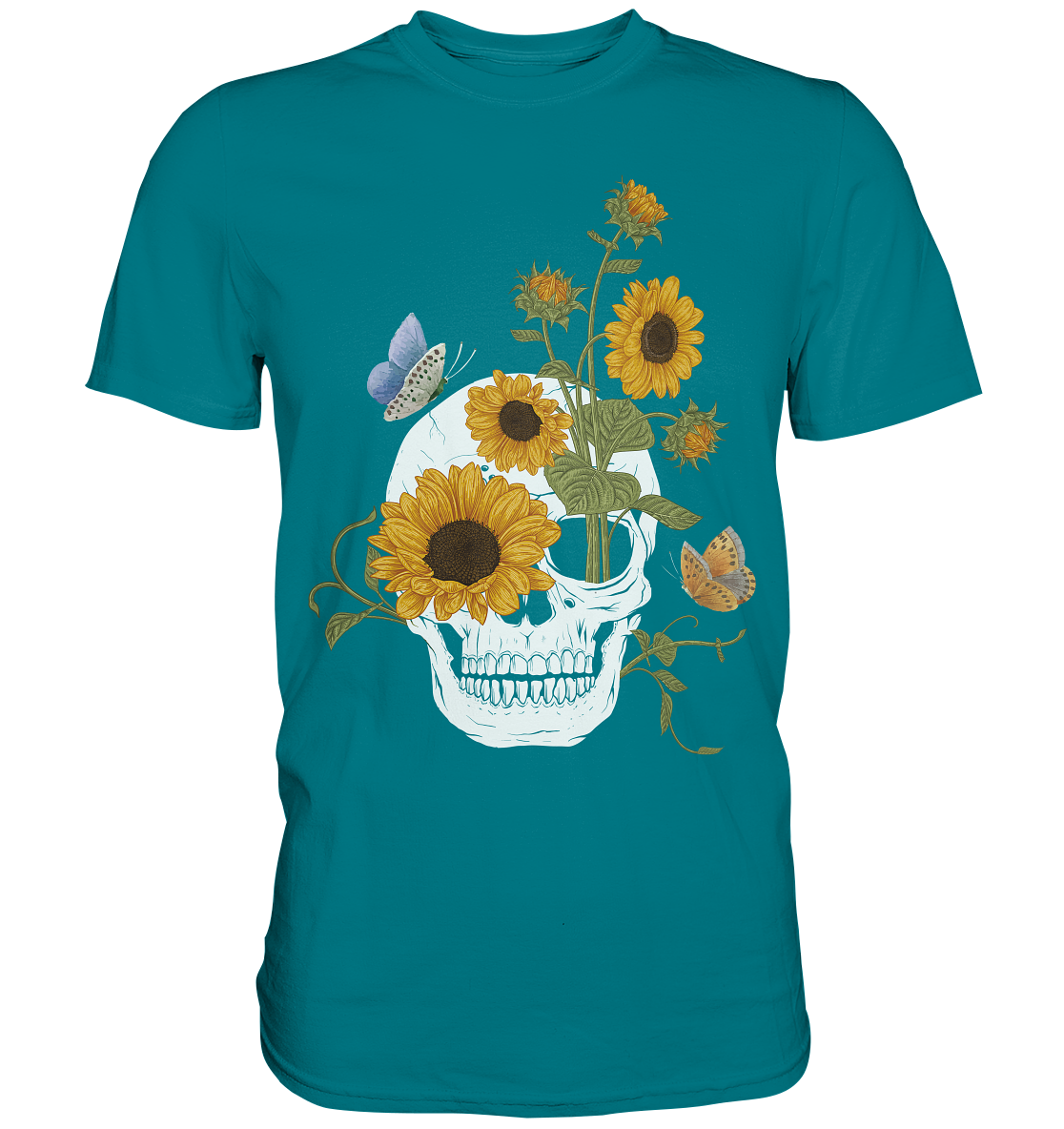 Totenkopf Sonnenblumen Shirt Gärtner Schmetterling Garten Motiv
