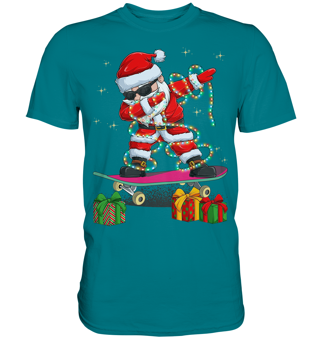 Dabbing Santa Skatboard Weihnachtsmann Lichterkette T-Shirt