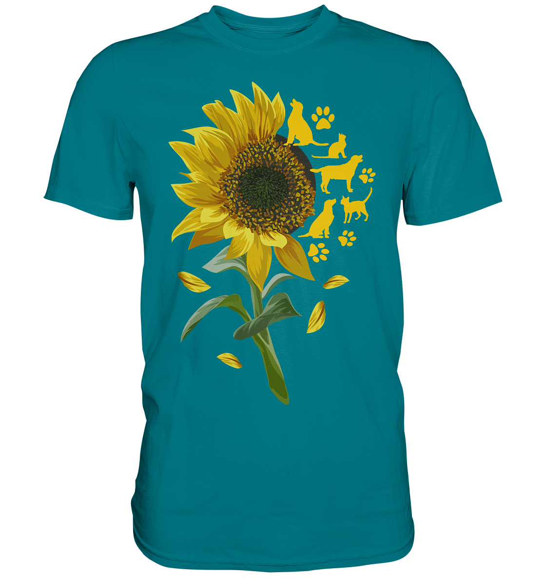 Katzen Hunde Sonnenblumen Shirt Gärtner Tiere Garten Motiv
