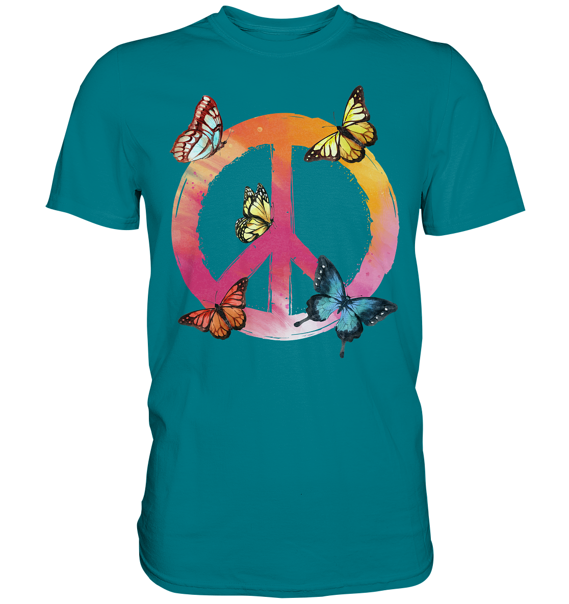 Buntes Peace Symbol Frauen Schmetterling T-Shirt