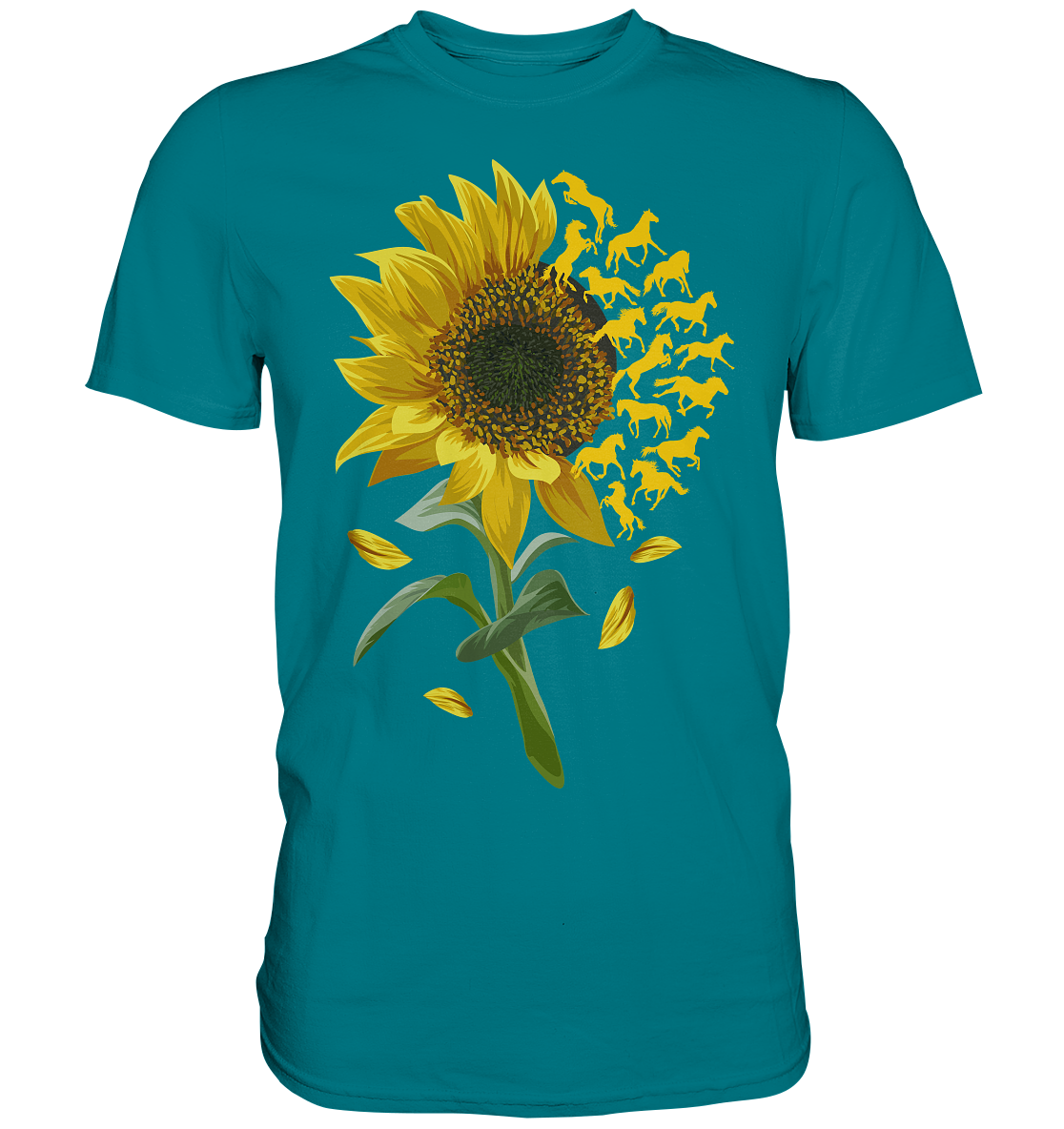 Pferde Sonnenblumen T-Shirt Gärtner Reiter Geschenk Garten