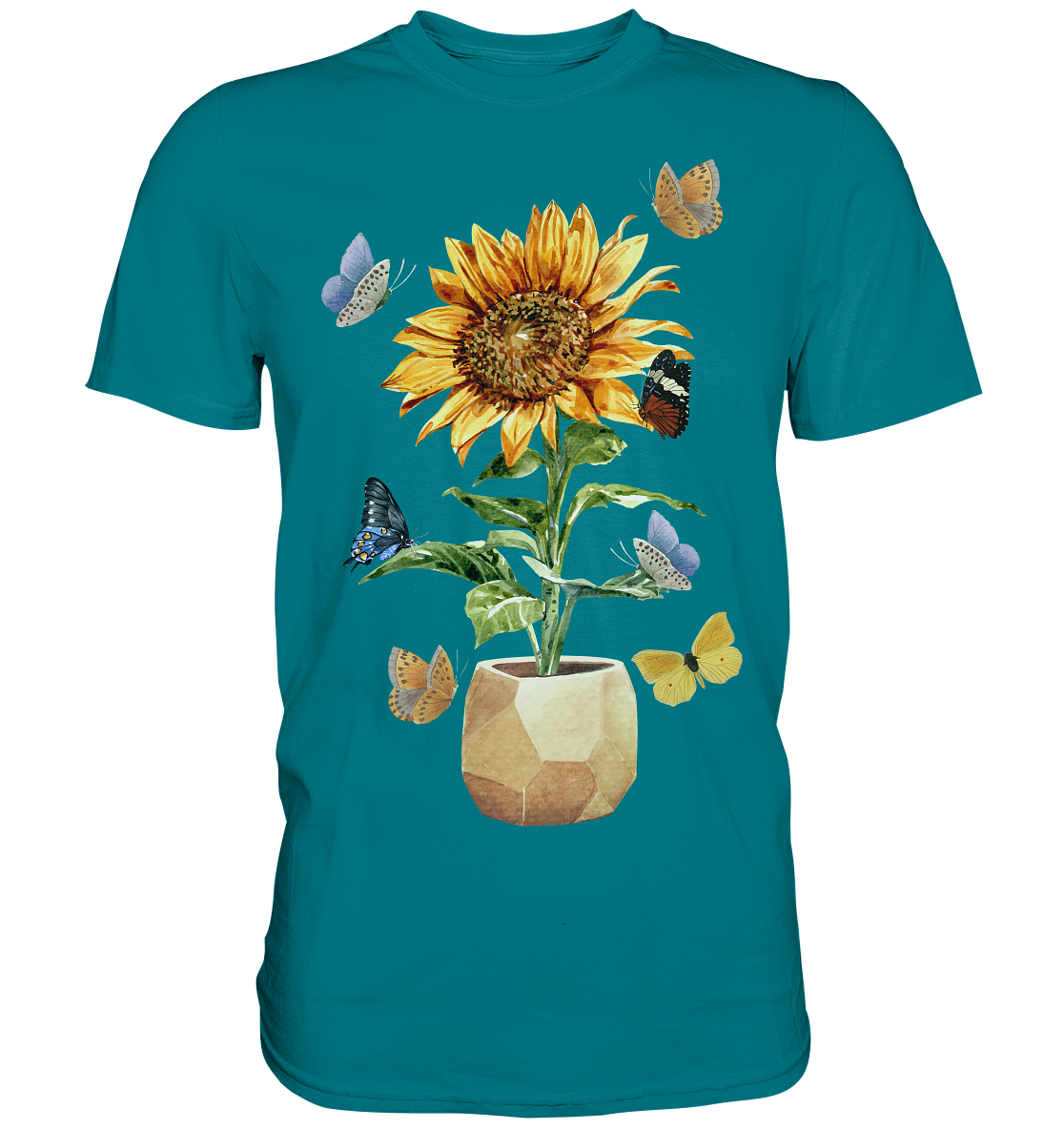 Frauen Sonnenblume Schmetterlinge T-Shirt