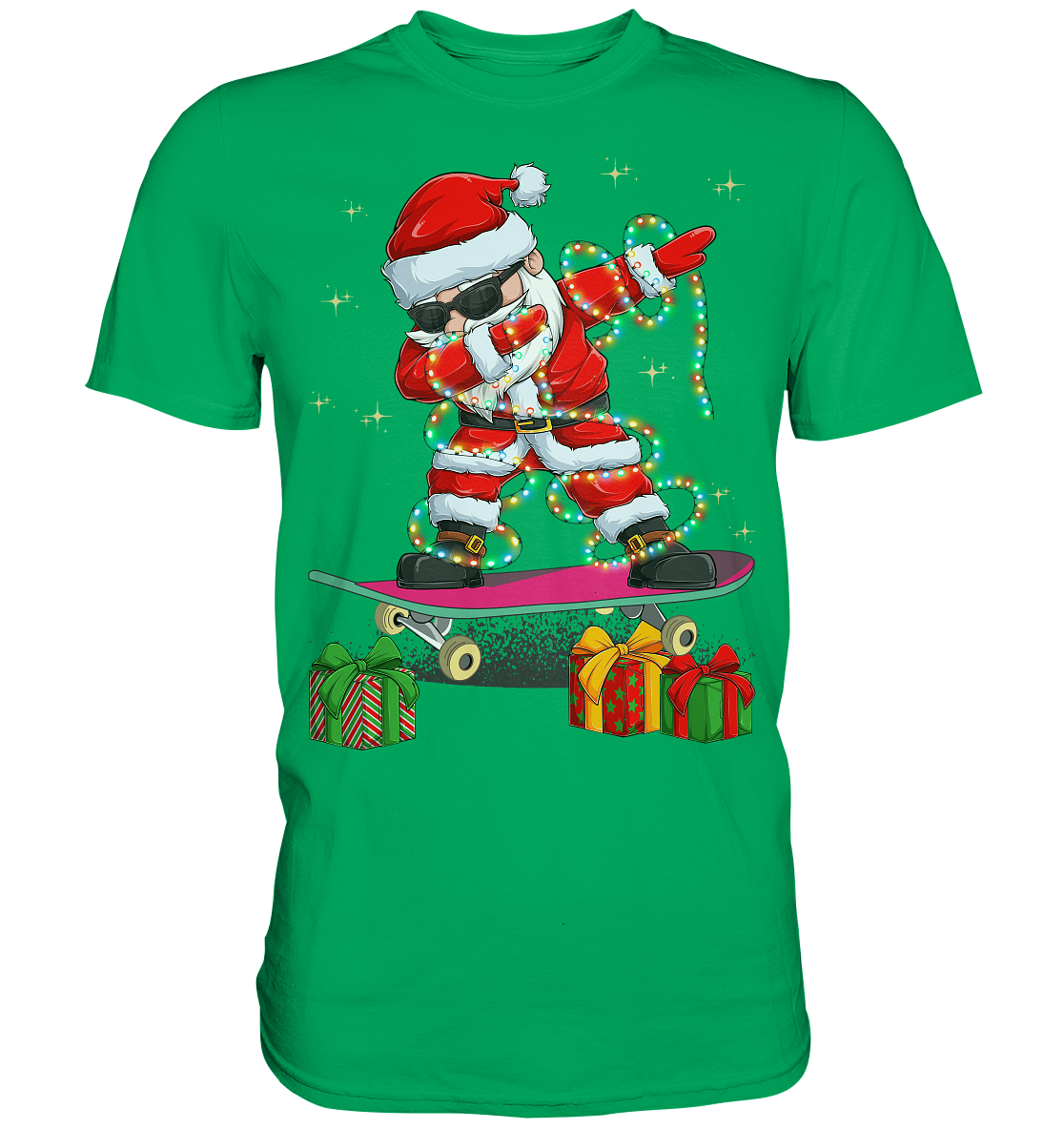 Dabbing Santa Skatboard Weihnachtsmann Lichterkette T-Shirt