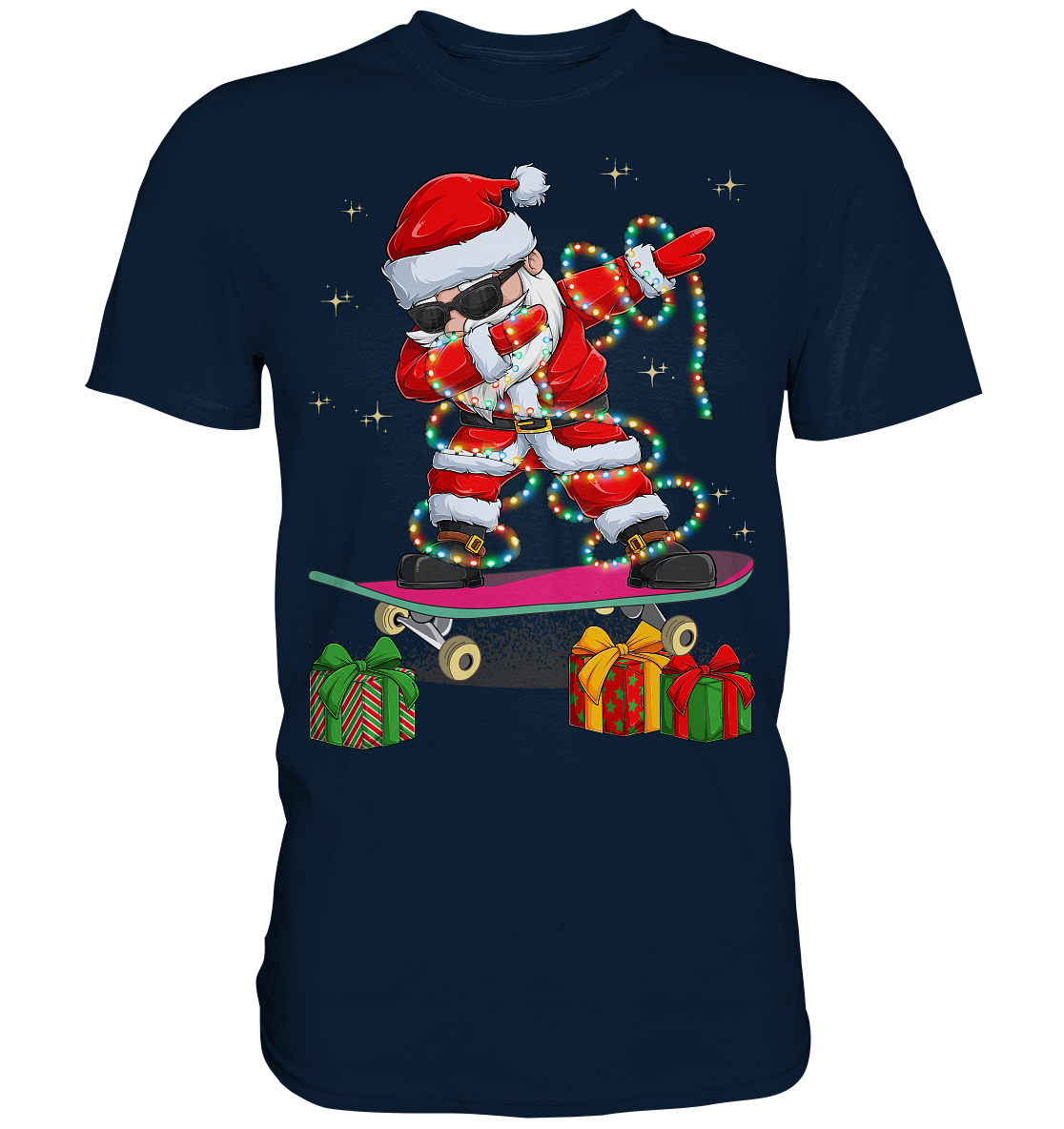 Dabbing Santa Skatboard Weihnachtsmann Lichterkette T-Shirt