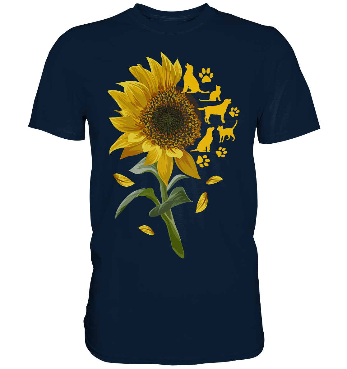 Katzen Hunde Sonnenblumen Shirt Gärtner Tiere Garten Motiv