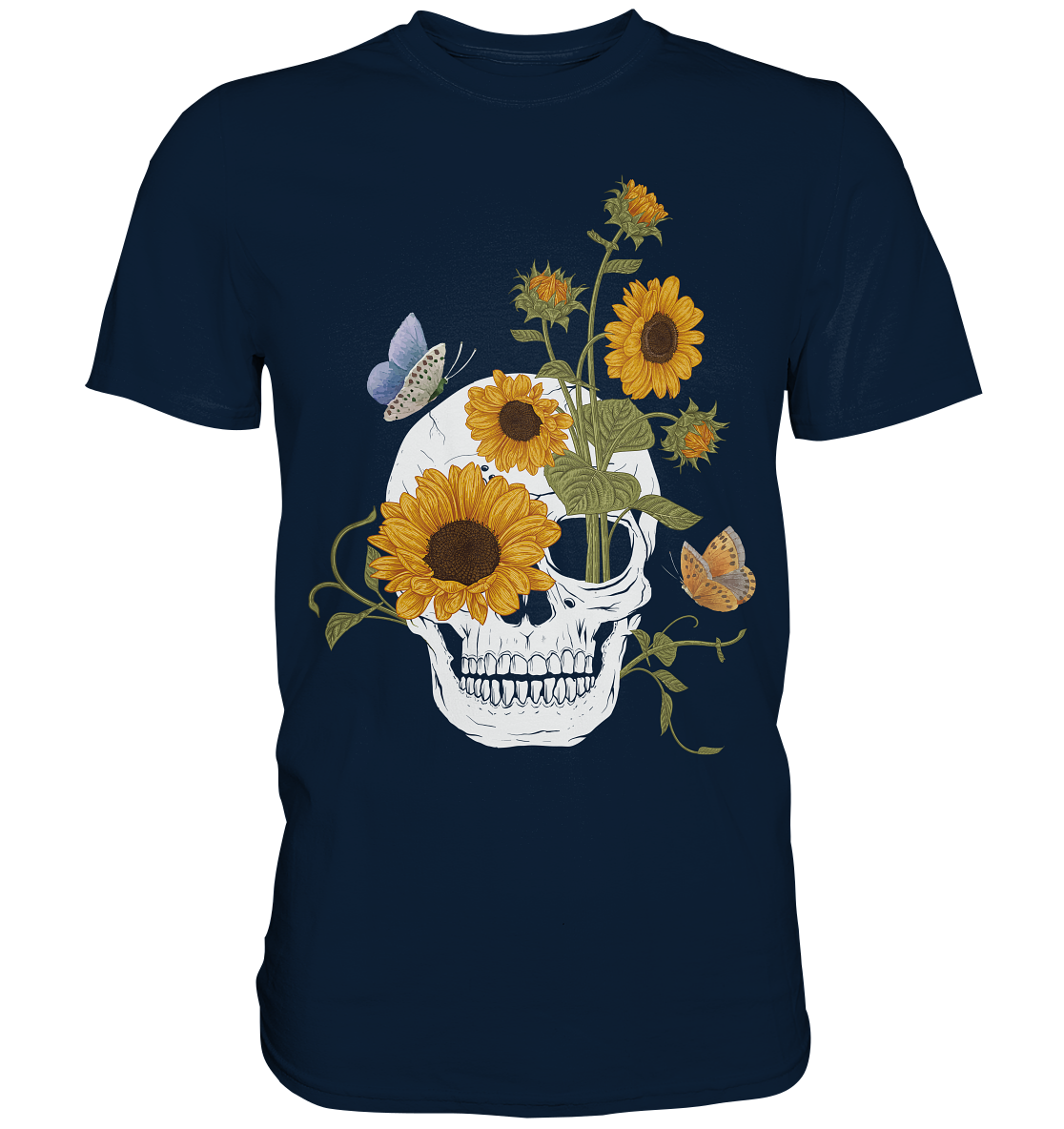 Totenkopf Sonnenblumen Shirt Gärtner Schmetterling Garten Motiv