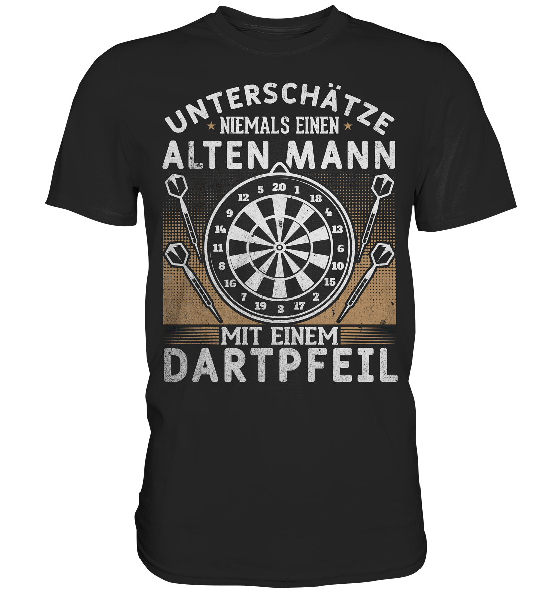 Alter Mann mit Dartpfeil Darts Männer Humor T-Shirt