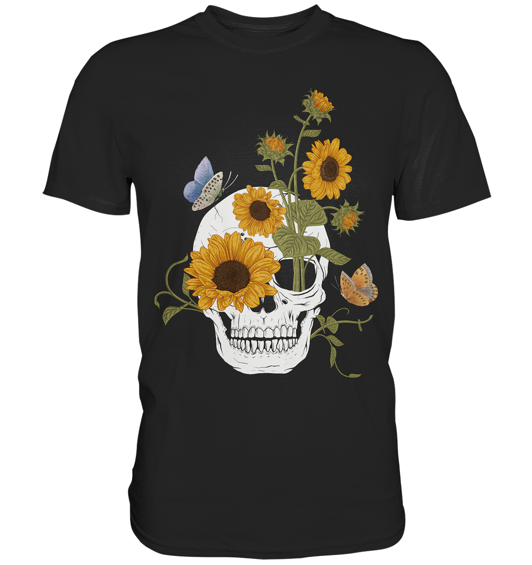 Totenkopf Sonnenblumen Shirt Gärtner Schmetterling Garten Motiv