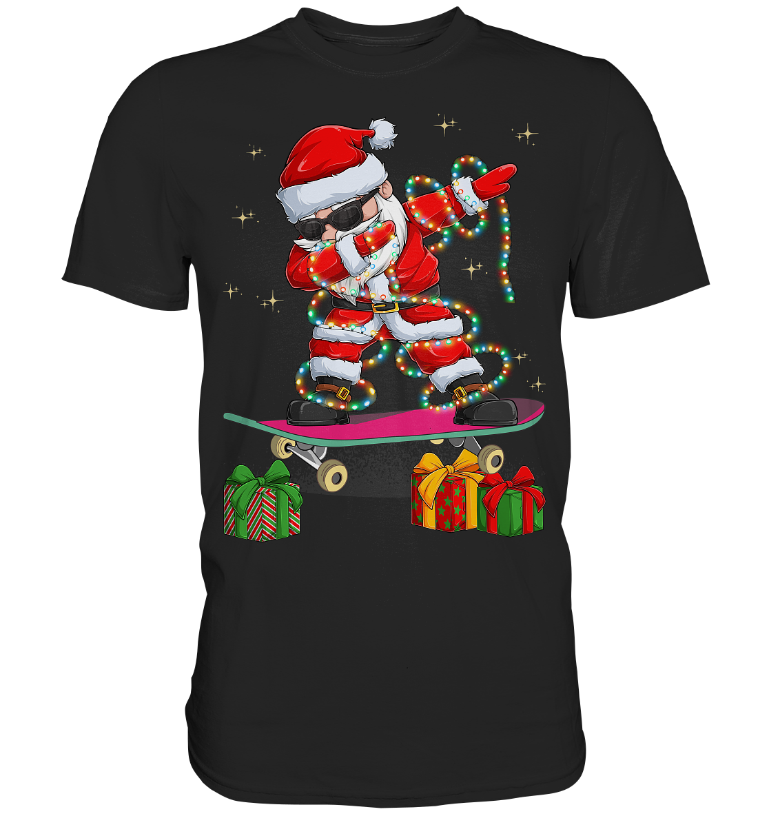 Dabbing Santa Skatboard Weihnachtsmann Lichterkette T-Shirt