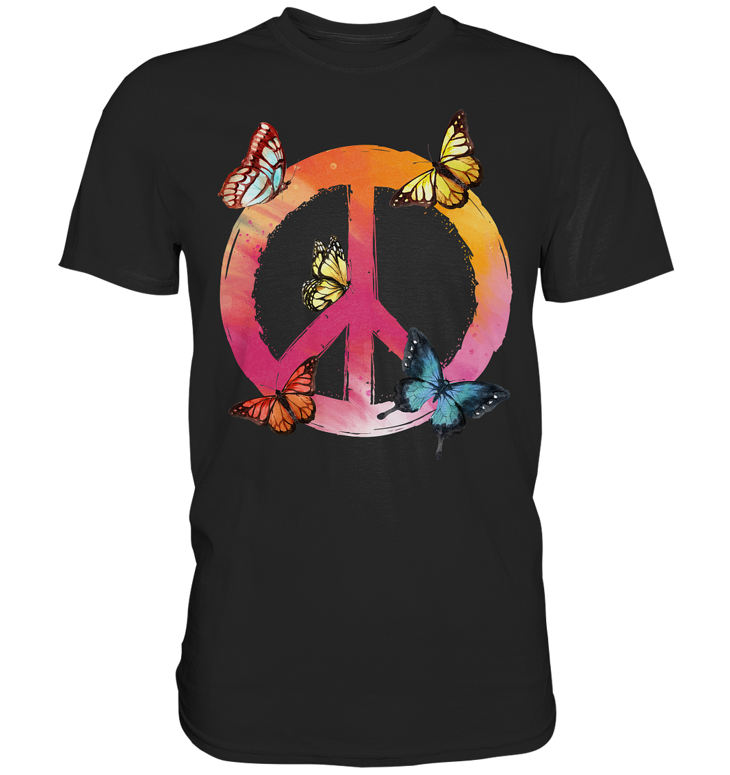 Buntes Peace Symbol Frauen Schmetterling T-Shirt