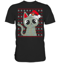Laden Sie das Bild in den Galerie-Viewer, Katze Weihnachtsoutfit Kätzchen Lichterkette Weihnachten T-Shirt
