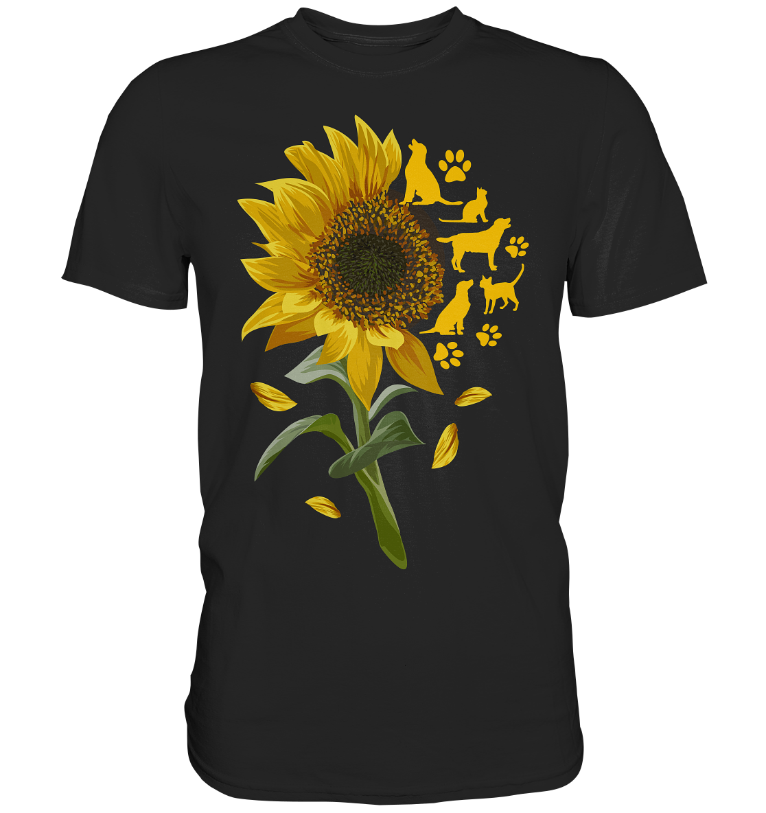 Katzen Hunde Sonnenblumen Shirt Gärtner Tiere Garten Motiv
