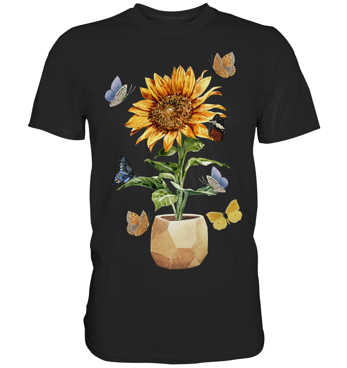 Frauen Sonnenblume Schmetterlinge T-Shirt
