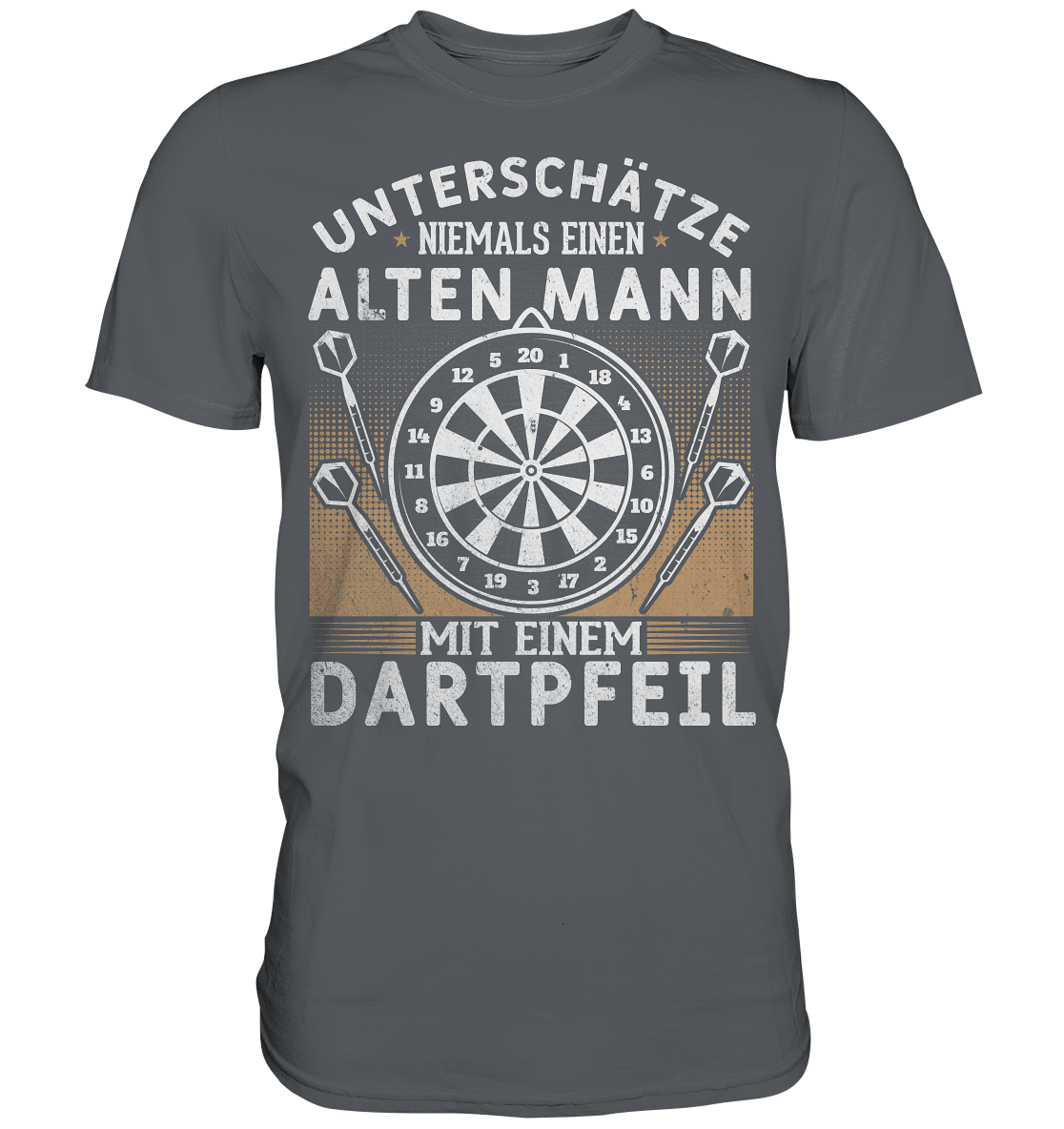 Alter Mann mit Dartpfeil Darts Männer Humor T-Shirt