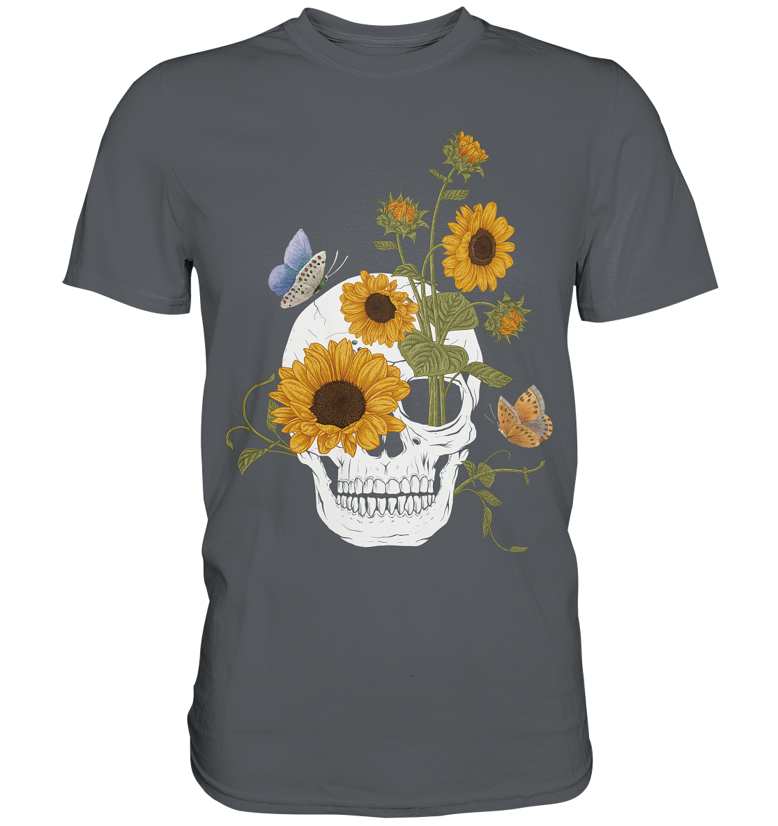 Totenkopf Sonnenblumen Shirt Gärtner Schmetterling Garten Motiv